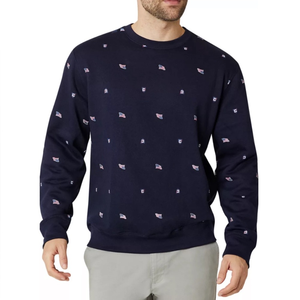 Chaps Every Day Fleece Flag Print Crew Pullover Sweater XXL Navy NWT $60 MSRP